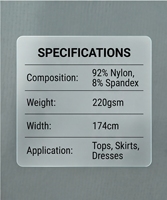 Tissu extensible en tricot 92% nylon 8% élasthanne, 220 GSM, 174 cm de large, doux et respirant, pour leggings de yoga, vêtements de sport et activewear