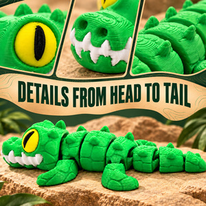 Ornement artisanal en forme de crocodile imprimé en 3D, un modèle animal anti-stress avec articulations mobiles, un cadeau artisanal en plastique - Product Image 3