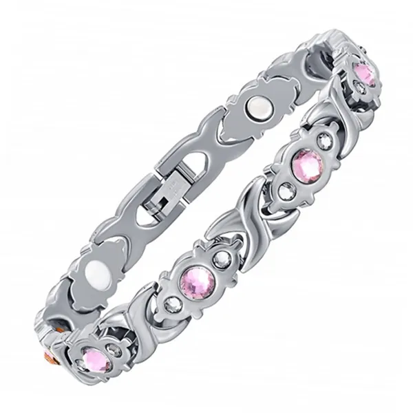 Модный магнитный браслет оптом Серебряный Цвет Кристалл Магнитные браслеты из нержавеющей стали для женщин