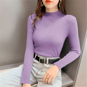 Suéter de cuello alto para mujer K1319, jersey de punto ajustado de manga larga para otoño, camiseta interior versátil para mujer - Product Image 6
