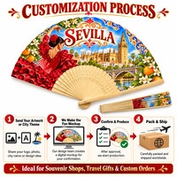 Éventails en bois personnalisés Sevilla, 21 cm, cadre en bambou, feuille en polyester, souvenirs, éventails en bois, éventail en bambou personnalisé