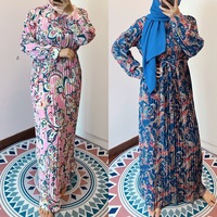 Abayas colorés 2023 vente en gros, nouvelle robe plissée du moyen-orient pour femmes musulmanes, robe islamique imprimée Abaya élégante, Offre Spéciale