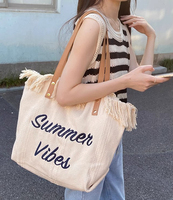 Große Vintage Canvas-Tragetasche mit Reißverschluss, besticktem Buchstaben-Design, wasserdicht, Damen-Strandtasche, Schultertasche