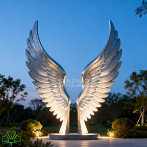 Sculpture d'ailes d'ange en acier inoxydable SENZHAO, illuminée par LED, statue d'art extérieure pour la décoration de parcs et de places publiques - Product Image 2