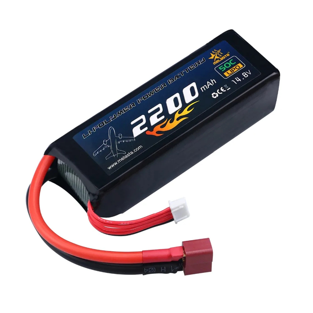High-Performance 14.8V 4S 2200mAh 30C LiPo Battery for RC Drones and Cars,equipped with a Deans-T Connector