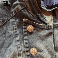 Veste Bomber en Jean Délavé Style Napoléon LARSUR, Coupe Slim, Col Montant, pour Moto, Veste Hussar en Jean Court