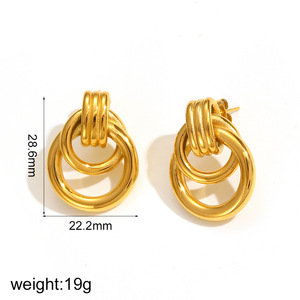 Boucles d'oreilles pendantes géométriques dorées en alliage de zinc, forme ronde, pour soirée, tendance - Product Image 5