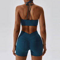 Lcool femmes Top qualité sport Fitness soutien-gorge Shorts Leggings avec poches en gros Fitness Yoga porter 3 pièces ensemble de vêtements actifs