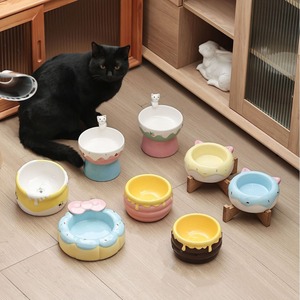 Elevated Ceramic Cat <b>Bowl</b> <b>Raised</b> <b>Dog</b> Feeder with Wood Stand Ergonomic Tilted Pet <b>Bowl</b> for Neck Protection Stress-Free Feeding - Product Image 2