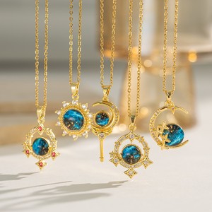 Collar de Acero Inoxidable con Luna y Estrella, Hipoalergénico, Chapado en Oro de 18k, con Colgante de Circonia para Mujer, Gran Venta - Product Image 1