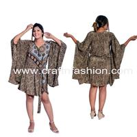 Ladies Beach Wear Kaftan Tops-Sommerkleid ung Damen Short Silk Kaftan Tuniken-Großhandel Kaftan Kleid
