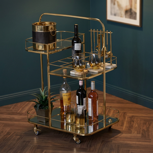 Carrito de Bar Moderno de Metal de Tres Niveles con Ruedas para Almacenamiento de Bebidas en la Sala de Estar, Forma Rectangular, Acabado Brillante - Product Image 6