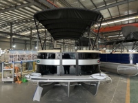 Bateau ponton en aluminium soudé de 9 m (30 pieds) avec canapé, évier, barbecue, moteur hors-bord diesel et télécommande