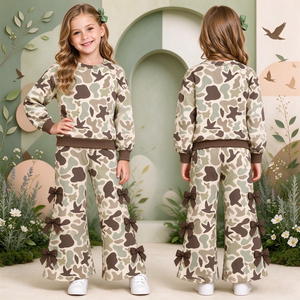 Conjuntos de Pantalones y Blusas con Lazo para Bebés, Estilo Sureño, Venta al por Mayor, Ropa Casual para Niñas, Spandex Suave/Algodón Orgánico - Product Image 3