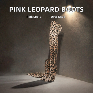 WETKISS Tendencias de Moda de Invierno, Botas de Tacón Alto por Encima de la Rodilla para Mujer, Baratas al por Mayor, Color Rosa Leopardo, Elásticas - Product Image 2
