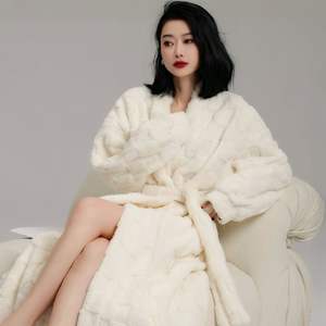 Camisón de franela de lujo para mujer, ropa de dormir gruesa cálida para invierno, transpirable, térmico, sólido, elegante, informal, suave, tela de lana - Product Image 4