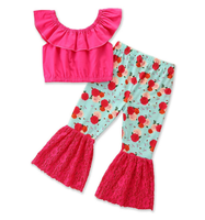 Ensembles de Vêtements Décontractés en Gros pour Enfants : Tenue Bébé Fille avec Haut à Volants et Pantalon Évasé, Ensemble Haut à Manches Courtes et Pantalon Patte d'Éléphant