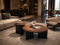 Ensemble de tables d'appoint rondes design avec surface en bois naturel, mobilier minimaliste pour salon, fournisseur OEM
