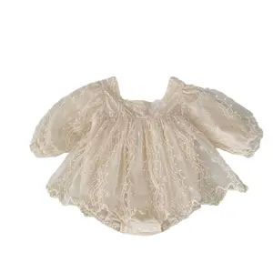 Doux infantile enfants bébé filles à manches longues dentelle combinaison printemps automne nouveau-né bébé filles princesse vêtements barboteuses