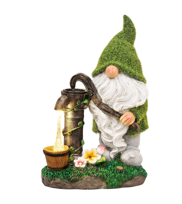 Флокированный Садовый Гном садовые статуи скульптура Декор на солнечных батареях светодио дный свет Смола фея эльф фигурка освещенная наружное украшение