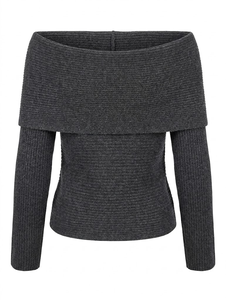 Cárdigan Corto de Punto para Mujer, Estilo Informal, para Invierno, con Hombros Descubiertos, Manga Larga, Color Sólido - Product Image 3