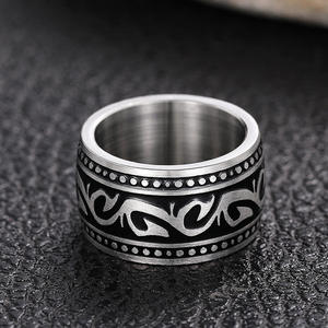 Anello da uomo in acciaio inossidabile, placcato argento antico, fascia larga con motivo tribale, gioiello regalo DJ084 - Product Image 5