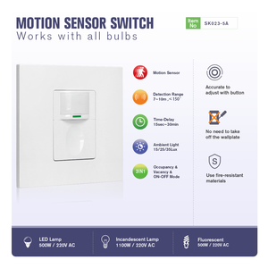 RZ023 5A sakelar <span class=keywords><strong>sensor</strong></span> gerak, sakelar <span class=keywords><strong>sensor</strong></span> lampu LED terpasang di dinding otomatis <span class=keywords><strong>3</strong></span> dalam 1 - Product Image 5
