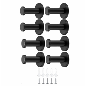 Set di 8 ganci appendiabiti rotondi neri in acciaio inossidabile, resistenti, antiruggine, da parete con viti, design moderno - Product Image 1