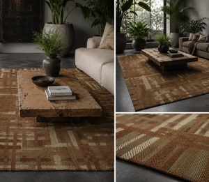 Alfombra Rectangular de Lana de Nueva Zelanda Anudada a Mano, Ecológica y Duradera, Diseño Abstracto de Laberinto, Ideal para Regalo de Inauguración - Product Image 3