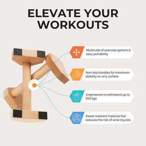 Gói Của 2 Chất Lượng Cao Xách Tay Parallette Đẩy Lên Thanh Gỗ Đẩy Lên Thanh Gỗ Sồi Gỗ Powerbar Với Không Trượt Cao Su Pad - Product Image 6