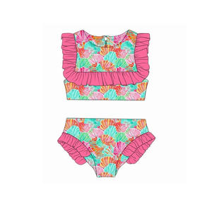 S0721 Traje de Baño Personalizado para Niña Pequeña, Estampado de Conchas Marinas Rosa Claro, Venta al por Mayor, Conjunto de Baño sin Mangas - Product Image 6