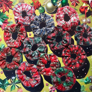 Sólido Navidad Santa titular corbatas accesorios Scrunchy Plaid copo de nieve Scrunchies terciopelo elástico bandas para el cabello para Navidad Casual - Product Image 3