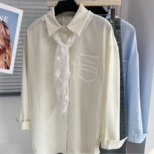 Camisa <span class=keywords><strong>de</strong></span> Encaje con Botones Decorativos para Mujer, Blusa Casual <span class=keywords><strong>de</strong></span> Manga Larga con Solapa y Bolsillo Bordado, Ropa <span class=keywords><strong>de</strong></span> Oficina - Product Image 2