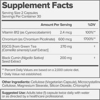 Supplément alimentaire OEM Capsules vitaminiques pour le métabolisme végétalien Extrait de thé vert Picolinate de chrome Graine de cumin noir Vitamine B12