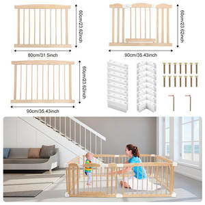 حظيرة لعب للأطفال من الخشب الطبيعي قابلة للطي مع لوحة تعليمية - Product Image 5