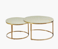 Tables basses gigognes rondes dorées de style nordique, 2 pièces, avec plateau en pierre frittée, gain de place, pour la maison et l'appartement