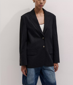 Elegant Black Linen Blazer for Women, Oversized Relaxed Fit Casual Business <b>Office</b> Jacket, Breathable Summer Suit Coat - Product Image 5