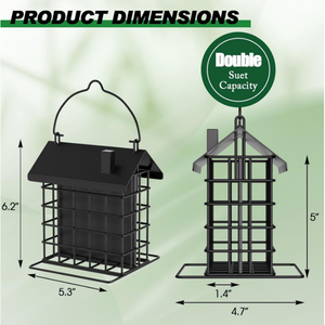 กรงให้อาหารนกแบบแขวน JH-Mech Black Grid Suet พร้อมหลังคาป้องกันฝนและหิมะ ป้องกันสนิม แข็งแรง ทนทาน ทำจากโลหะ เหมาะสำหรับสวน - Product Image 3