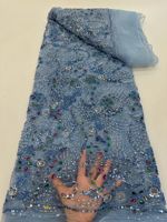 NI.AI Nouveau style Tissu en dentelle filet à rayures brodées perlées, avec sequins colorés