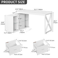 AJUNION Bureau d'ordinateur blanc en forme de L avec ports USB Armoire de classement à bande lumineuse LED Étagères réglables Table de jeu pour la maison