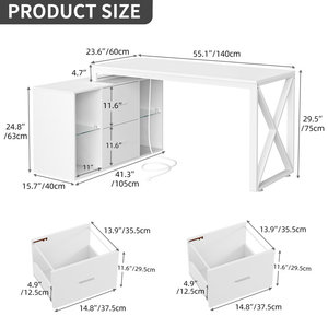 Ajunion trắng hình chữ L Bàn máy tính với cổng USB LED dải ánh sáng Tủ hồ sơ kệ có thể điều chỉnh bảng chơi game cho gia đình - Product Image 6