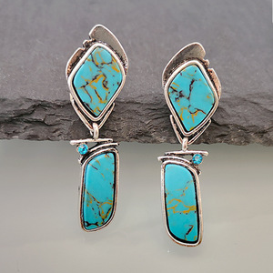 Orecchini Pendenti Vintage in Turchese per Donne, Gioielli in Stile Moda Europea - Product Image 1