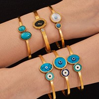 Ensemble de bracelets turquoise tendance - Bracelets ouverts ajustables plaqués or pour femmes, bijoux porte-bonheur bohèmes