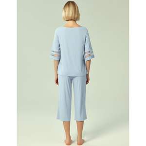 Ensemble de pyjama pour femmes en viscose de bambou, manches 3/4, capri, doux, 2 pièces, ensemble de vêtements de nuit, ensemble de pyjama personnalisé pour femmes - Product Image 4