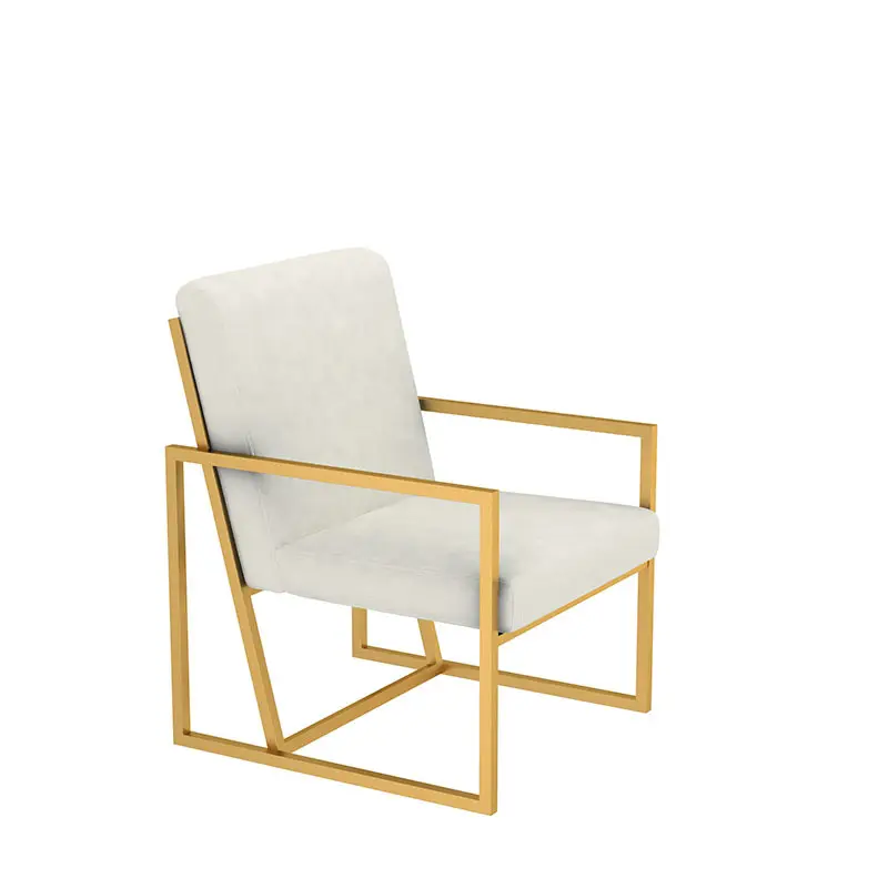 Sillón moderno francés con marco de Metal y pintura dorada, cubierta de terciopelo blanco arroz, sillas para sala de estar
