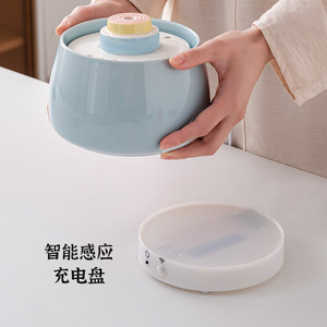 Fontaine à eau intelligente en céramique pour animaux de compagnie, plateau de charge à induction sans fil pour distributeur d'eau pour animaux - Product Image 1