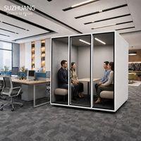 Cabine de réunion acoustique modulaire pour 4 à 6 personnes, cabine de bureau insonorisée autoportante pour discussion d'équipe, avec roulettes mobiles