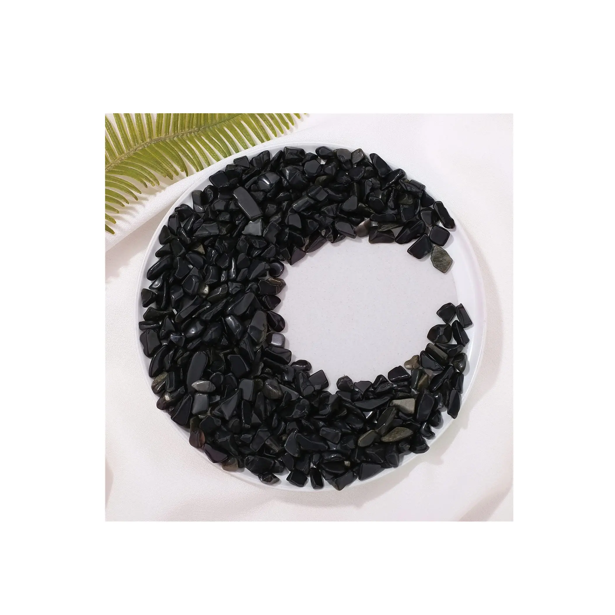 Produsen India batu permata penyembuhan kristal hitam Obsidian chip batu kerikil akuarium untuk penyeimbang energi Reiki