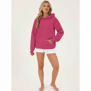 Sudadera con Capucha Rosa para Mujer, de Manga Larga, con Bolsillos, Color Sólido, Transpirable, para Otoño - Product Image 1