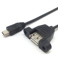 Connecteur de données USB mini vers USB A femelle à montage sur panneau avec trous de fixation par vis, longueur personnalisable